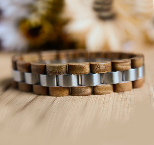 Mens Wooden Bracelet Stylish Wood & Stainless Steel Combined Wooden Bangle