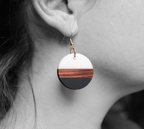 UD Color-block Round Disk Wooden Earrings