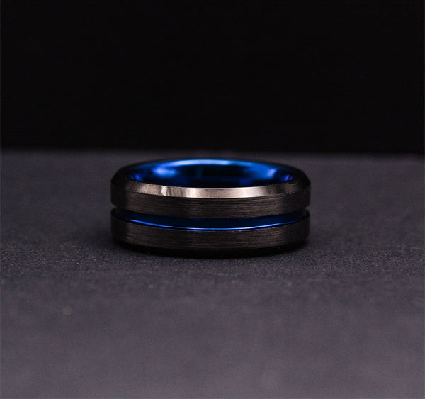 Eternal Commitment: Dark Tungsten Wedding Ring Sets Enhanced with Striking Blue Accents