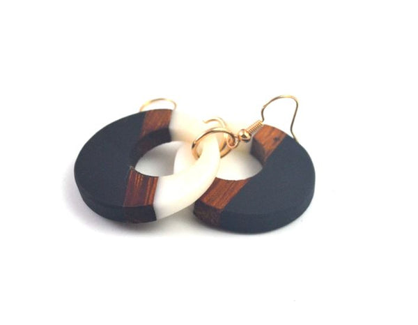UD Women's Color-block Round Wooden Earrings