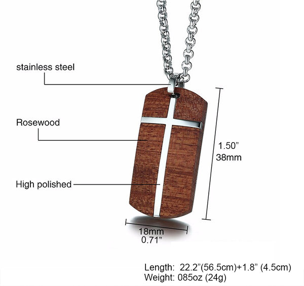 Handmade Rosewood Cross Necklace For Men