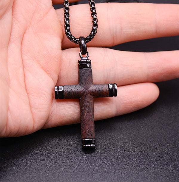 Stylish Symbol of Faith Wooden Dark Cross Necklace For Men
