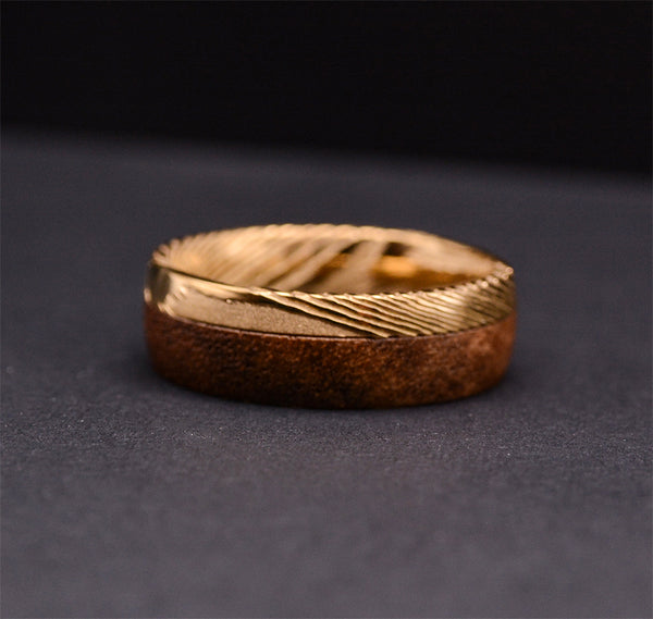 Avo 8mm Wedding Band Damascus Steel & Bubinga Wood Inlay Design