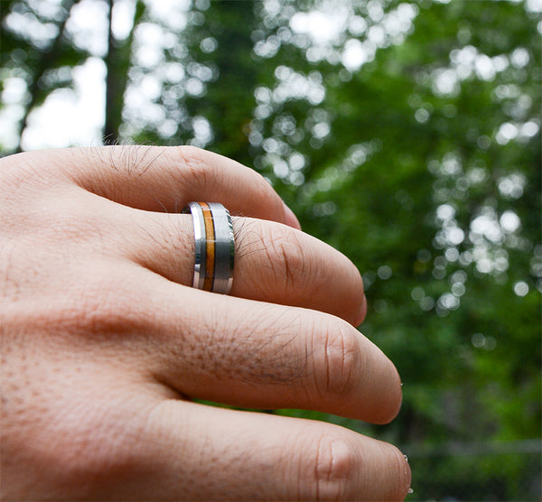 UXD Tungsten Rings For Men with Olive Wood Inlay