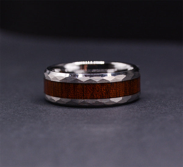 Wooden Wedding Rings Mens Tungsten Rings with Wood Inlay and Hammered Texture | Urban Designer