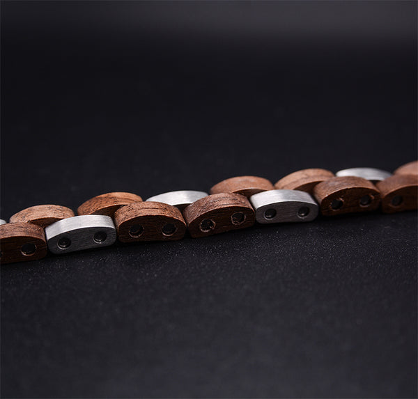 Sophisticated Men's Wooden Bracelet: Stylish Fusion of Wood and Stainless Steel
