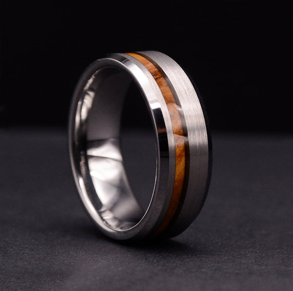Mens Wedding band: 8 mm Tungsten Rings For Men with Olive Wood Inlay, Mens Wedding Rings, Wooden Rings
