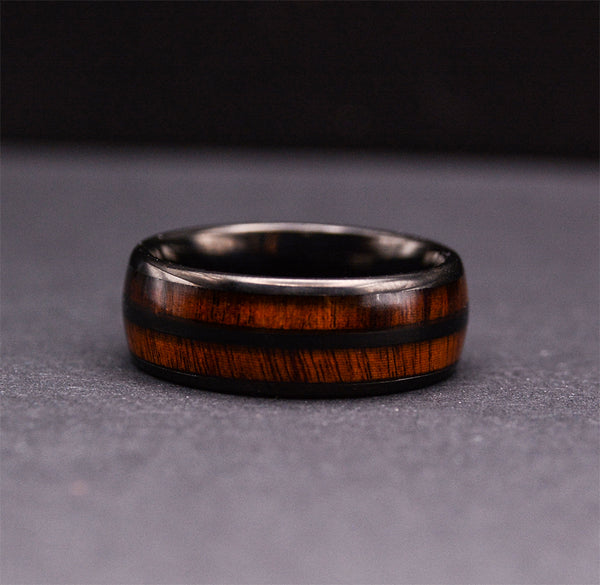 Double Koa Wood Inlay Tungsten Wedding Band For Men