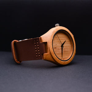 Wooden Watches Personalized Engraved Minimalist Bamboo Wood Face Watch with Premium Leather Strap