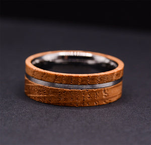 Wooden Ring Men Tungsten Carbide Mens Wedding Band With CASK Wood Inlaid