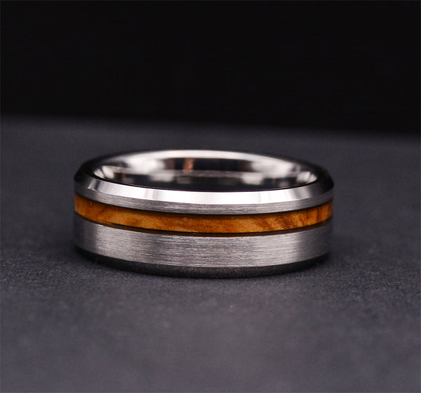 UXD Tungsten Rings For Men with Olive Wood Inlay