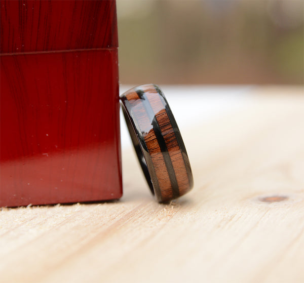 Double Koa Wood Inlay Tungsten Wedding Band For Men