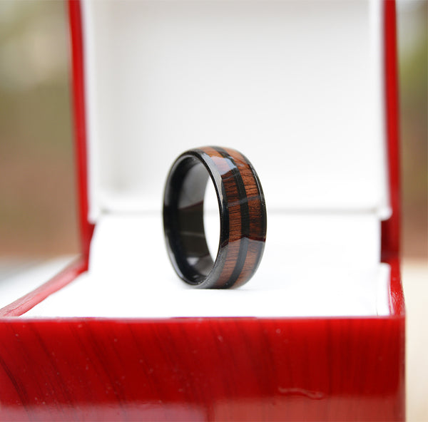 Double Koa Wood Inlay Tungsten Wedding Band For Men