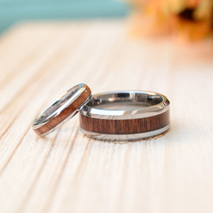 Match His and Hers Tungsten Rings With Koa Wood Inlay-Wood Wedding Band Set, Wedding Band Set, Wedding Ring Set