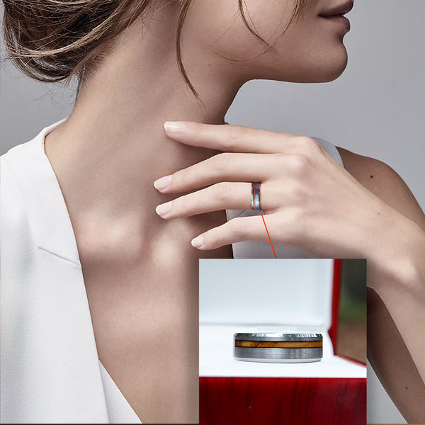 Match His and Hers Tungsten Rings With Olive Wood Inlay