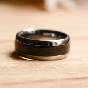 Mens Wedding Band 8mm Tungsten Wood wedding Band with Purpleheart Inlay