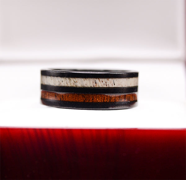 Koa Wood Inlay Black Tungsten Ring