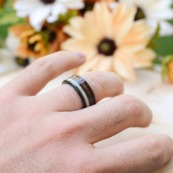 Koa Wood Inlay Black Tungsten Ring