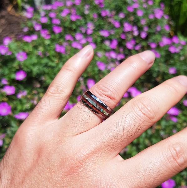 8mm Abalone Shell and Wood Inlay Tungsten Wood Band