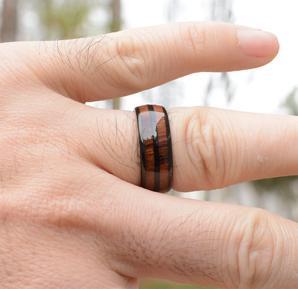 Double Koa Wood Inlay Tungsten Wedding Band For Men