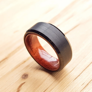 Mens Wooden Rings Black Tungsten Wedding Band With Wood Inlay
